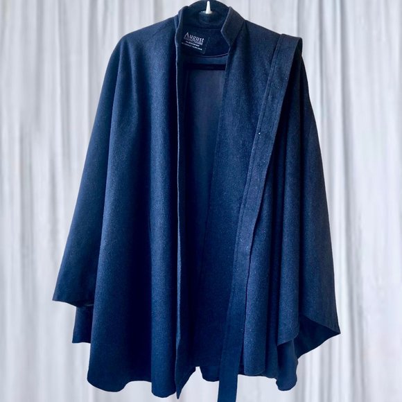 Vintage August Custom Tailors Hong Kong Black Cashmere Blend Silk Lined Cape OS - Picture 7 of 10